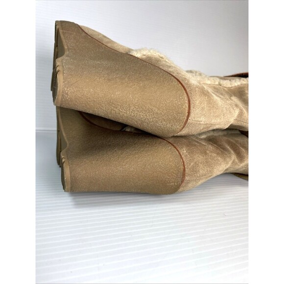 Steve Madden Tan Brown Suede Boots Mid-Calf Sz  6 M Lined Shearling Knit Cuff - Picture 14 of 16